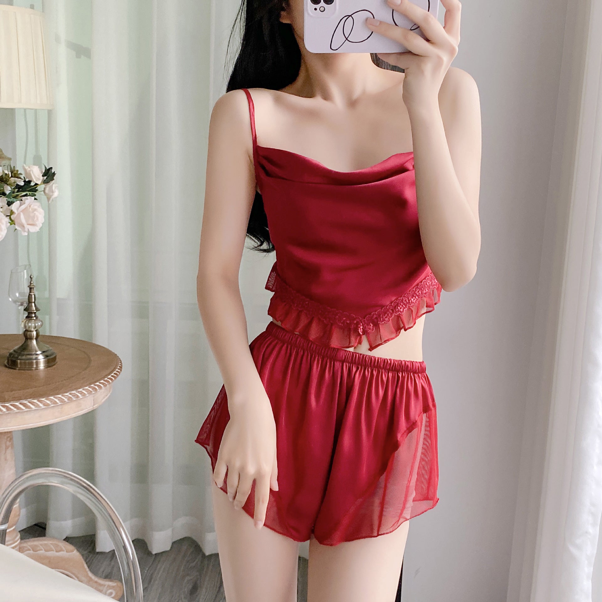 Summer Silk Pajama Set for Women – Lightweight Sleeveless Loungewear with Chest Pad | Cool & Comfortable Homewear